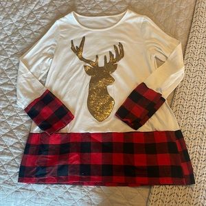 Sparkly reindeer tunic with plaid detail
